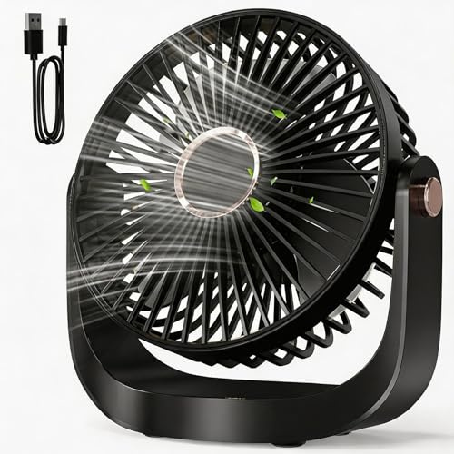 DDHTSAL Portable Rechargeable Desk Fan, 5 Adjustable Speed, 360° Rotation