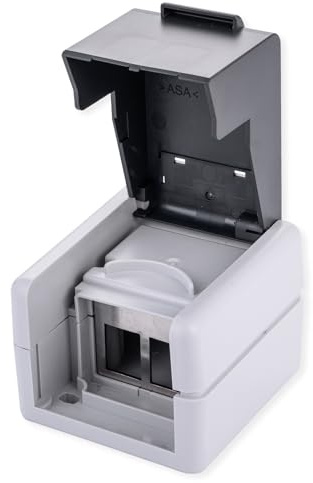 VALUE Outdoor Wall Housing for 2 x Keystone Modules IP44 Surface-Mounted Network Socket Weatherproof Grey LAN Connection Box Keystone Housing ABS with Hinged Lid Labelling Field