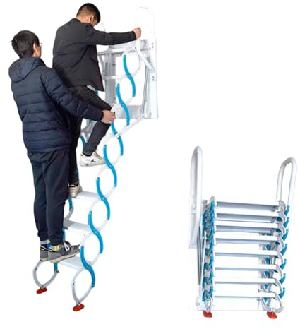 Scala pieghevole da parete per soffitta, scala telescopica per soppalco, portata 299,8 kg, scala retrattile in acciaio con cuscinetti antiscivolo e pedali larghi