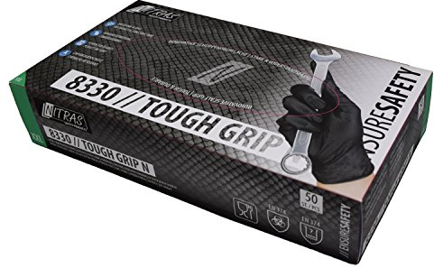 50 Stück Nitril Einmalhandschuhe mit optimierter Griffigkeit NITRAS TOUGH GRIP N (XL, schwarz)