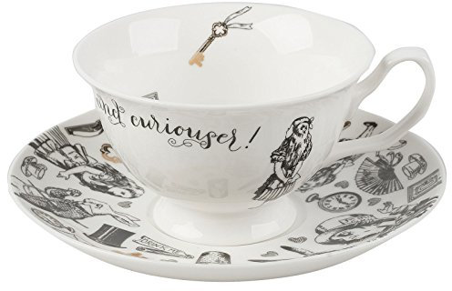 V&A Alice in Wonderland Tazza da tè e Piattino , 210ml (7 fl oz), Bianco