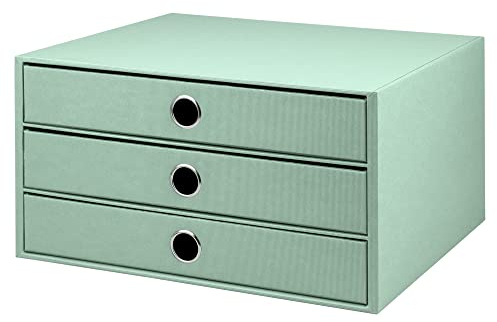 Rössler SOHO 3er Schubladenbox A4 aus Papier | Büro Organizer Schreibtisch| Schubladen Organizer Büro Zubehör & Bürobedarf | Schreibtisch Organizer Box | 34 x 25 x 19 cm | 1 Stück | Farbe: Mint | Schreibtisch Organizer für Dokumente, Unterlagen, Bürozubehör und geordnete Aufbewahrung