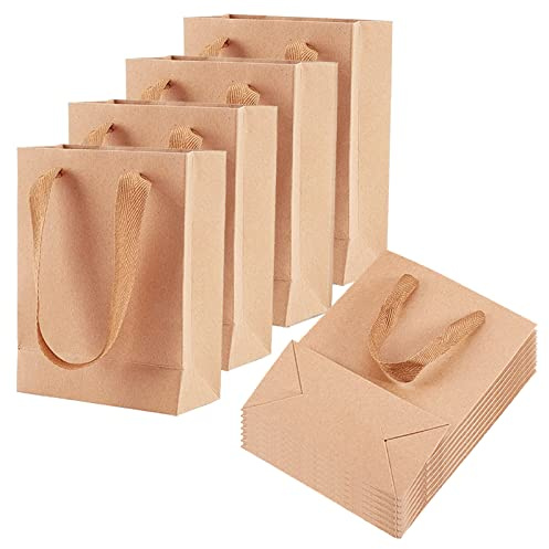 PandaHall 10pcs rechteckige Geschenktüten aus Kraftpapier mit Nylonfaden, BurlyWood, 16X12x5.7cm