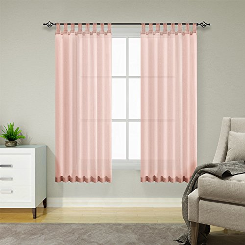 TOPICK Cortinas de Gasa con Presillas Transparente Cortina Aspecto de Estilo Moderno Bistro Casa Campo Salón Dormitorio Rústico para Ventana Rosa Juego de 2 Unidades 140 x 145 cm
