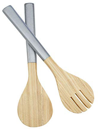 Kyoto Salad Servers, Spun Bamboo, Silver