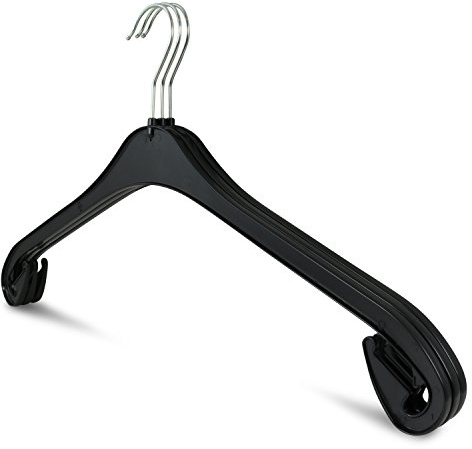 famy.Shop Kleiderbügel, 50 Stück, robuster Kunststoff Garderobenbügel für Hemden/Blusen, dünn platzsparend, drehbare Haken, schwarz, NA 43cm (50)