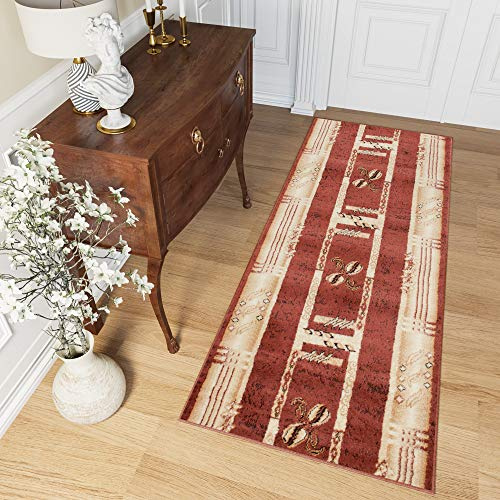 TAPISO Atlas Teppich Läufer Meterware Kurzflor Flur Küche Wohnzimmer Vierecke Streifen Kaffee Braun Beige Meliert Schlafzimmer ÖKOTEX 80 x 240 cm