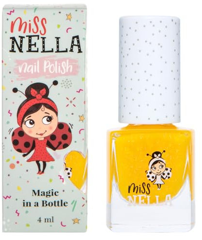 Miss Nella HONEY TWINKLES- Spezieller Gelb Nagellack mit Glitzer für Kinder, Peel-Off-Formel, wasserbasiert und geruchsneutral