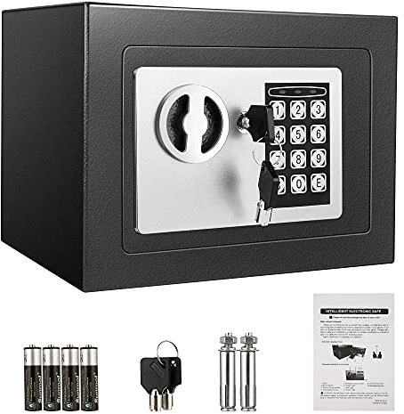 6,5L Compatta Cassaforte Ignifuga e Impermeabile – Cassaforte Elettronica per Armadi con Doppi Bulloni in Acciaio, Rivestimento in Velluto e Chiavi di Emergenza, 23 x 17 x 17 cm