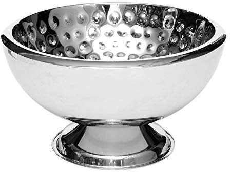 Brillibrum Design Champagnerkühler Edelstahl poliert innen gehämmert doppelwandig Sektkühler Hammerschlag Ø 43cm