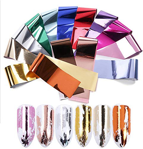 Mwoot 14pcs Nagelfolie Transfer Aufkleber, Rose Gold Sternenhimmel Nagel Decals Nail Art Tipps Warps glänzend DIY Aufkleber, Holographische Glas Papier Nagel Dekorationen Kit
