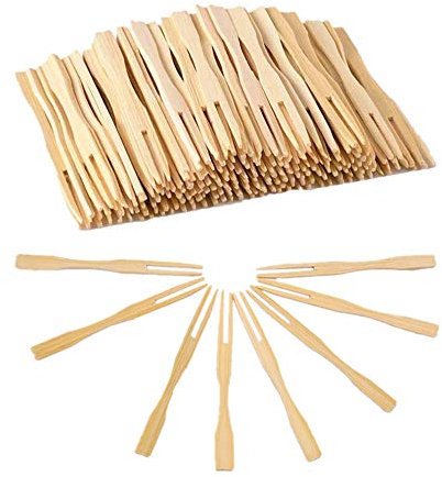 100Pcs Disposable Wooden Forks Natural Two Claw Disposable Fruit Forks Suitable for Banquet Party Catering