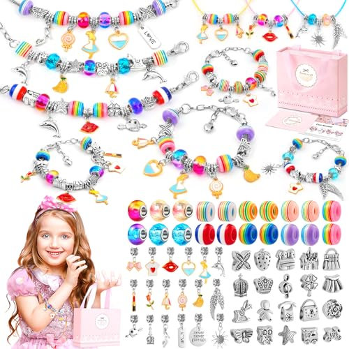 CGBOOM Charm Armband Kit, Armbänder Selber Machen Kinder Armband Mädchen Set, DIY Schmuck Basteln Weihnachten Geschenk Mädchen Geschenke 5 6 7 8 9 10 11 Jahre