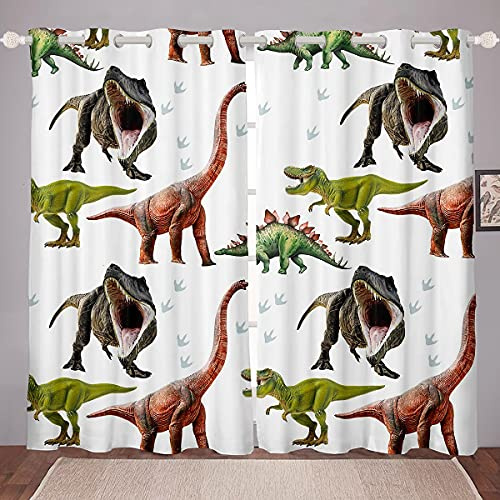 Loussiesd Dinosaurier Fenstervorhang Schlafzimmer 137x117cm Kinder Jungen Dino drucken Blickdichte Vorhänge Dekorde Karikatur Dinosaurier Vorstehen Tiere Thema Mädchen Jugendliche Vorhang 2er Set