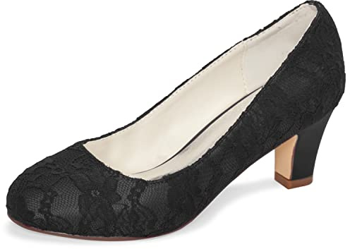 Emily Bridal brudskor dam silke som satin klack stängd tå pumps, svart, 41 EU