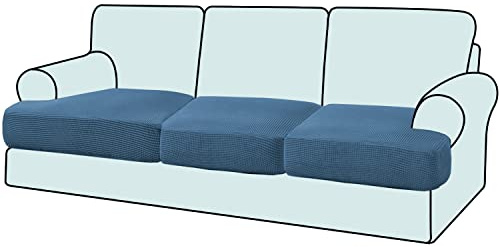 GAMUKAI 3PC Stretch T Cushion Sofa Slipcovers Individually Sofa Cushion Covers for 3 Cushion Couch Seat Cushion Covers (3, Dusty Blue)