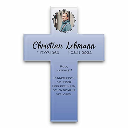 CHRISCK design Personalisiertes Grabkreuz mit vielen verschiedenen Designs - ideal als Andenken oder für den Friedhof - 23x33 cm