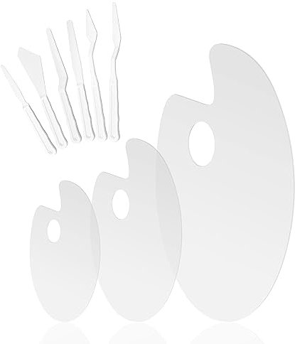 Mischen, PARFCO 3 Stücke Mischpalette mit 6 Acryl Spachtel, 3 Größen Acrylmalerei Zubehör Leicht und Handlich, Palette Malen für Kunstprojekte, Kunsthandwerk und Maskeradepartys