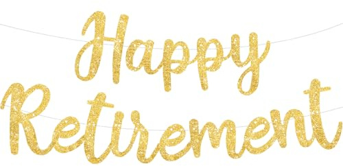BEISHIDA Gold Glitter Happy Retirement Banner -NO DIY, Pre-Strung Happy Retirement Banner Decoration for Women & Man, Party Supplies