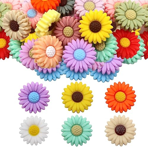 TOAOB 20 Stück Silikonperlen Gänseblümchen Silikon Perlen Blume Bunte Lose Perlen Abstandshalter für Schlüsselanhänger Kugelschreiber Schmuckherstellung