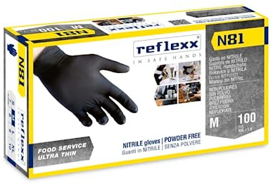 Guanti neri in nitrile Reflexx N 81 monouso senza lattice, senza polvere, D.P.I. Cat. III, alta sensibilità - conf. 100pz (XL)