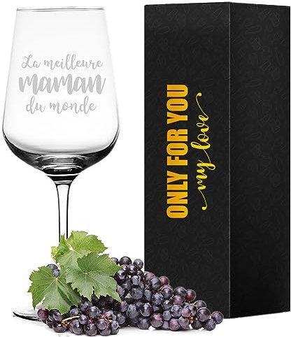 LOZACHE Verre à vin pour Maman avec Slogan Meilleure maman du monde, Verres à vin Rouge Cadeaux pour Maman, Cadeau d'anniversaire Cadeau pour la fête des Mères Cadeaux de Noël pour Maman pour Noël