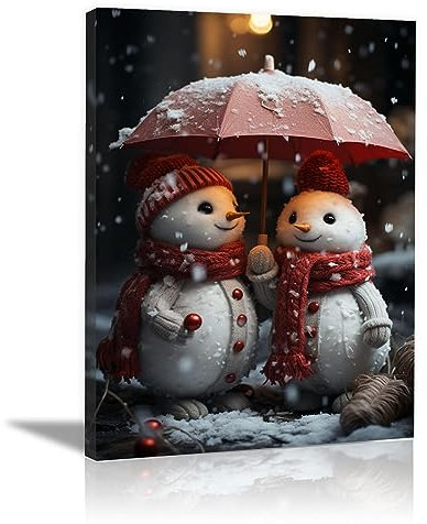 SHYAMIC Bilder Leinwandbild Kunstdruck, Rote, weiße verschneite Tage Wandbild X-Mas Fenster Fotodruck Schneemann Kunstdruck Leuchtbild, Weihnachten Winteridylle Effekt - 50x70cm Gerahmt