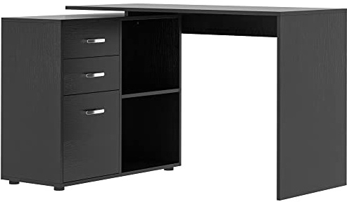 HOMCOM Scrivania Angolare per PC con 2 Cassetti 117x83.5x76 cm Nero