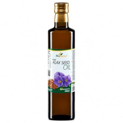 Biopurus Pure Premium Cold Pressed Flax Seed Oil 500ml – Food Grade Linseed Oil Rich in Omega 3 – Vegan Cold Use Cooking for Salads, Smoothies & Healthy Nutrition