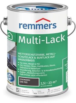 Remmers Multi-Lack 3in1 eisengrau 2,5 Liter, Wetterschutzfarbe, Metallschutzlack & Buntlack auf Wasserbasis für Holz, Metall & PVC