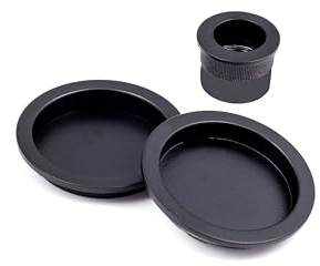 ARCO · Kit Tirador y Uñero para Puertas Correderas: Acabado Latonado,Níquel Satinado, Cuero Satinado, Rosetas Redondas de 55mm y Dedal Central de 30mm. (Negro)