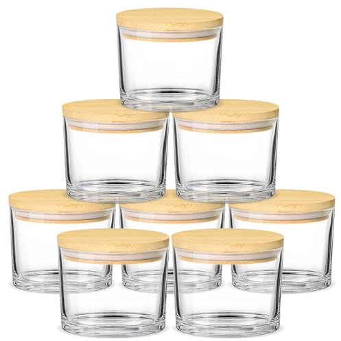 SUPMIND 12oz Candle Jars for Making Candles, 8P Large Clear Glass Jars Bulk | Empty Candle Jars with Bamboo Lids, Wide Mouth Candle Container in Bulk, Ideal for Candle Business 8 10 12 fl oz