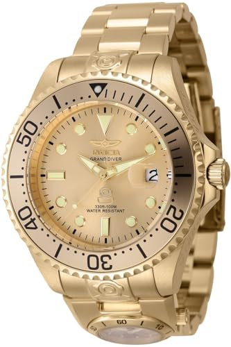 Invicta Grand Diver 45817 Herren Uhr - Wasserdicht - Analog - Automatikuhr - Edelstahl mit goldenen zifferblat - 47mm