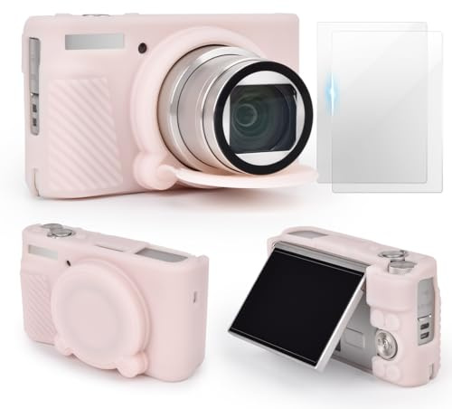 VOVMOEYA SX740 Camera Case Accessories Set[with 2 LCD Tempered Films],Silicone Protective Case Compatible with Canon PowerShot SX730 SX740 HS Digital Camera - Jelly Pink