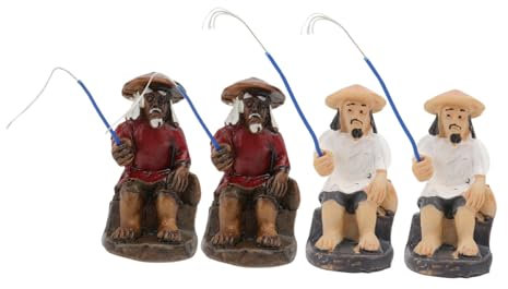 Happyyami 4stücke Teiliges Miniatur-Aquarium-dekorationsset Lebensnahe Figurinen Für Aquarien Und Mikrolandschaften Bunte Sitzende Anglerfiguren Aus Harz Für Gestaltung Von