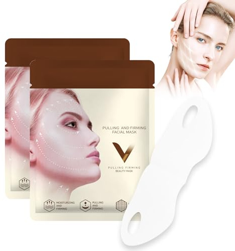 Svart te 2 st V-linje lyftmask dubbel haka reducerare, V-linjeformad åtstramande mask, ansikte V fuktmask, V-linjeformad fuktmask, ansiktsmask V-form, för att strama åt och strama åt ansiktet
