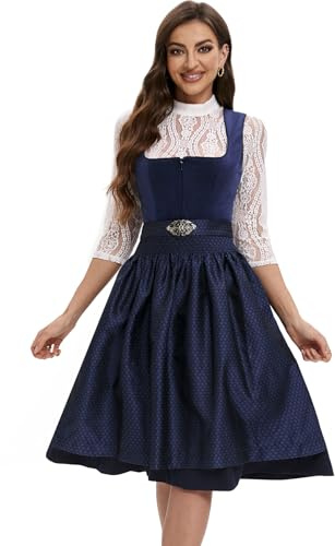 Gozozzy Dirndl Dam Midi, Dirndl Dam, Traditionella Klänningar, Vintagestilar, Långa Klänningar Som Är Bekväma Att Bära Och Som Ger (DE/NL/SE/PL, Numerisk, 40, Regelbunden, Regelbunden, 60CM, Blå)