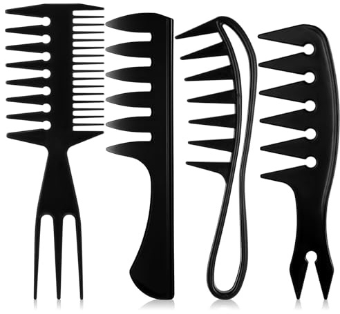 Gjinxi Kamm Friseur Männer Styling 4 Stück Breite Zähne Zahnkämme Haarkamm Detangler Haarbürste Hair Comb Grobzinkiger Locken Kamm Kunststoffkamm Haarstyling Salon Haarpflege Texturkamm Männer Frauen