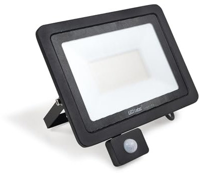 KOLORENO - LED Halogen - LED Halogenstrahler Drago - Langlebig und zuverlässig - Widerstandsfähig mit Bewegungsmelder - 100W - Schwarz - Neutralweiß (4000K) - 210x270x34mm