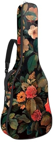 Gitarrentasche, 104 cm, doppelter verstellbarer Schultergurt, Akustikgitarre, Gigbag, Kunst, Vintage, Blumenmuster, wasserdicht, Oxford-Stoff, dicker Schwamm, Art Vintage Floral, 42.9x16.9x4.7 in,