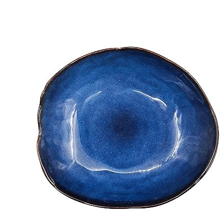 zhuyanbo007 Essteller, Haushaltskeramik-Teller, blaue Glasur, Salatteller, Obstteller, Brotteller, unregelmäßiges Geschirr, westlicher Lebensmittelteller/Küchenbedarf,Geschirr(23.5cm)