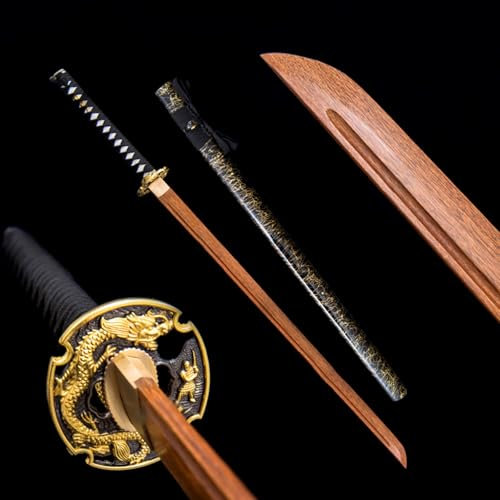 HJHUUA Bokken Hecho a Mano de 103 cm,Espadas samuráis de Palisandro Natural,Espada Recta samurái de Madera para práctica de Kendo,Regalos,decoración,colección,Cosplay