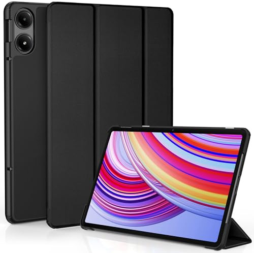 EasyAcc Hülle für Redmi Pad Pro 12,1 Zoll 2024 PU Leder Standfunktion | Ultradünne PU Leder Schutzhülle mit Auto Schlaf-/Weckfunktion für Redmi Pad Pro(Schwarz)