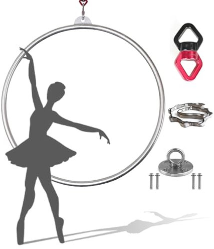FFYUTING 85 cm Single Point Aerial Hoop-Ausrüstung, Circus Fitness Aerial Hoop, Aerial Yoga Hoop aus Edelstahl mit Zubehör für Zuhause, Fitnessstudio, Clubs