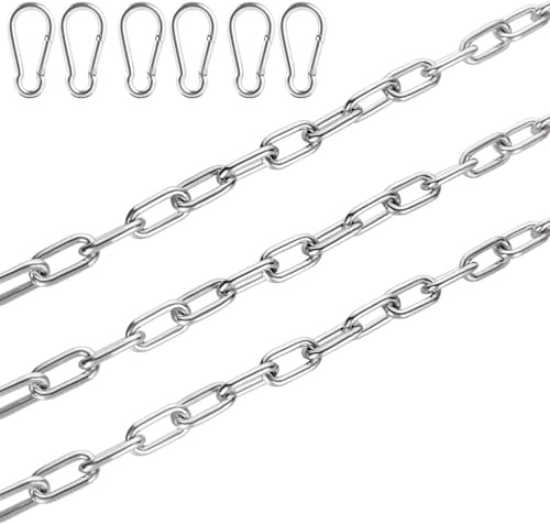 WOPPLXY 3 Stück Edelstahlkette 65cm Lang, Ø6mm Kette zum Aufhängen, Stahlkette aus 304 Edelstahl für Sandsäcke, Hängematten, Hängesessel, Schaukeln