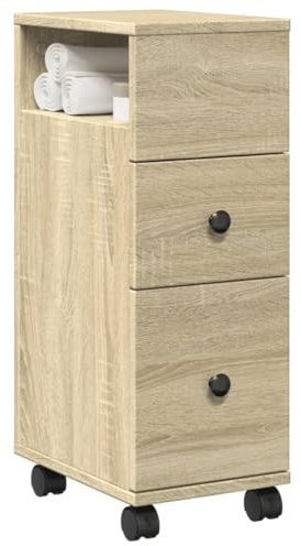 LLEZKBR Furniture Select Schmaler Badezimmerschrank mit Rollen Sonoma Eiche Holzwerkstoff