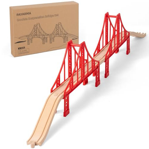 Holzeisenbahn zubehör Holz Eisenbahn brücke Doppel Hängebrücke Set Holz Eisenbahn Kinder Zug Spielzeug Holzeisenbahn für die Kleinen im Alter von 3 Frühlingen