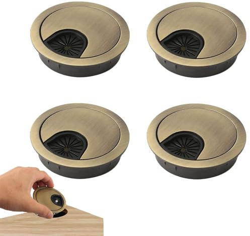 4 Pcs Desk Grommet 60mm, Desk Cable Grommet, Computer Grommet Metal Round, Desk Hole Cover, Cable Grommet, Bronze Desk Grommet, for Home Office Desk Surface Port Hole Covers Tidy