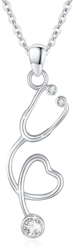 ABIGY Stethoskop Halskette 925 Sterling Silber Damen Stethoskop Anhänger Halskette Geschenk für Ärzte Krankenschwestern und Medizinstudenten