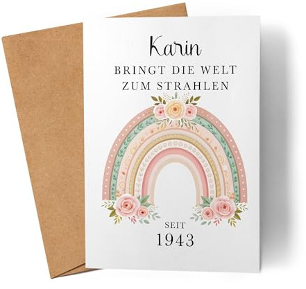 Kiddle-Design Karte Personalisiert 82. Geburtstag - Bringt die Welt zum Strahlen seit 1943-82ter Geburtstag schöne Geburtstagskarte Frau Regenbogen Spruch - Faltkarte